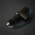 Black mechanical component with wires on a dark gray background