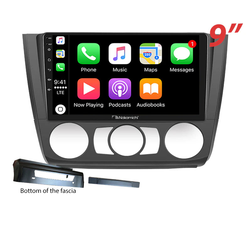 Nakamichi NA9BMW1S20042011MANUAL Android NA9 Wireless Apple CarPlay Android Auto Sat Nav Compatible with BMW 1 Series 2004-2011 Manual A/C