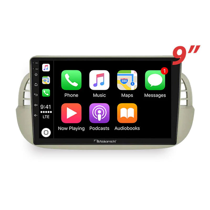 Nakamichi NA9FIAT50020082014 Android NA9 Wireless Apple CarPlay Android Auto Sat Nav Compatible with Fiat 500 2008-2014