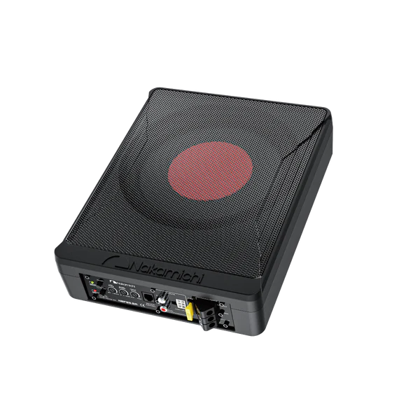 NAKAMICHI NBF25.5A 9.2 Inch Active Aluminum Subwoofer Built-In 150W Amplifier Powered Compact Slim Profile Under Seat Installation Low Pass Filter Bass Boost Subsonic Filter High Low Level Inputs 3 Ohm 20Hz-150Hz Frequency Response