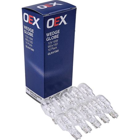 OEX GLX47360 12V 18W W16W Wedge Globe - W2x15D - Pack of 10