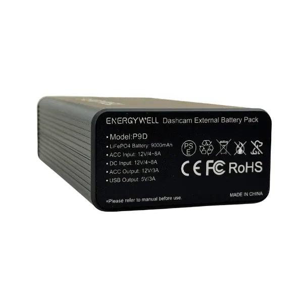 EnergyWell P9D 12.8V 9000mAh LiFePO4 Dash Cam Battery Pack