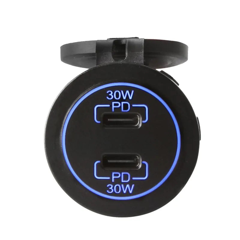 DNA Audio PA013 Universal Round Mount Dual 30W PD USB-C Charger 12/24V - High-Speed Vehicle Charging Solution