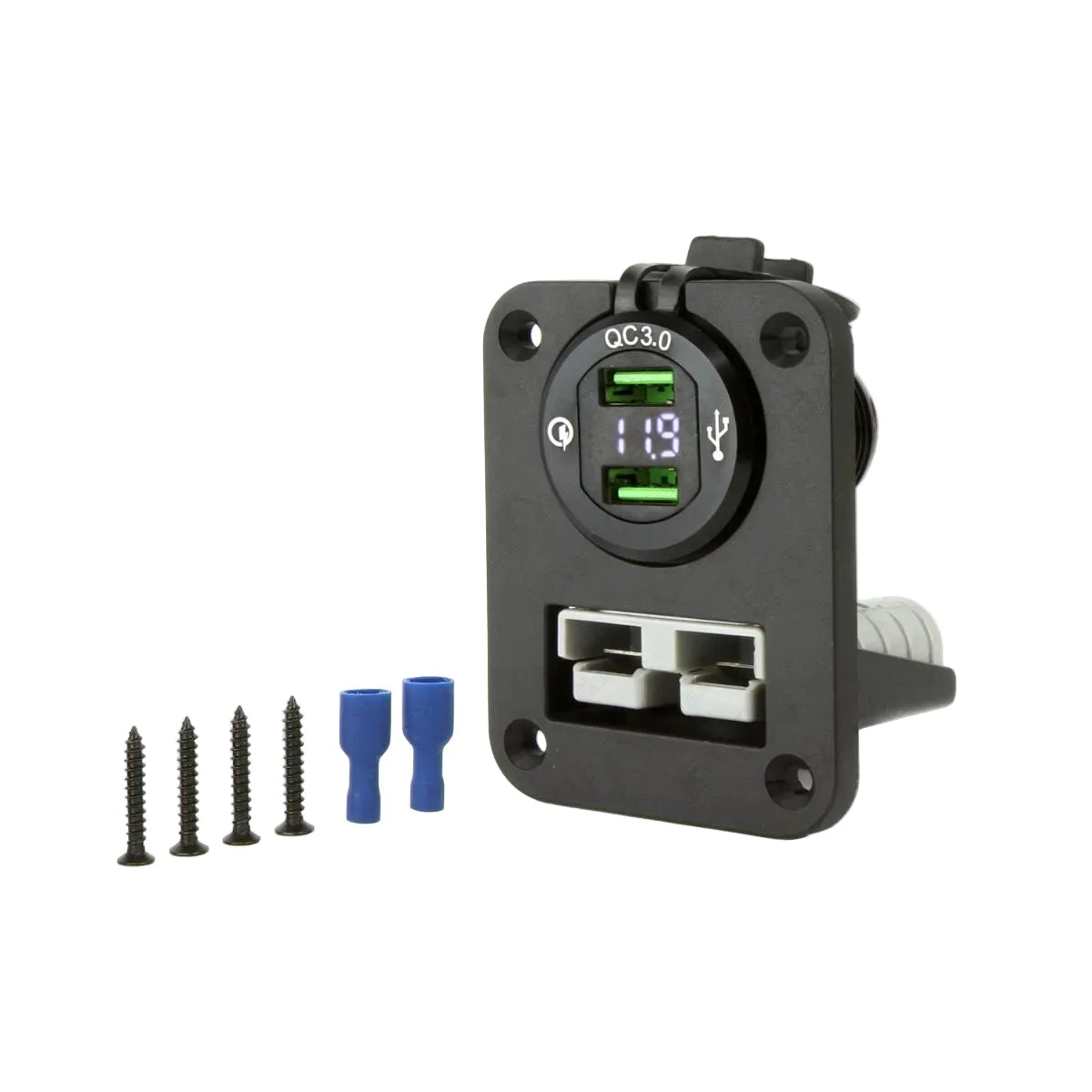 DNA PA503 Panel Mount 50 Amp Anderson Plug & Dual QC USB Sockets & Volt Meter
