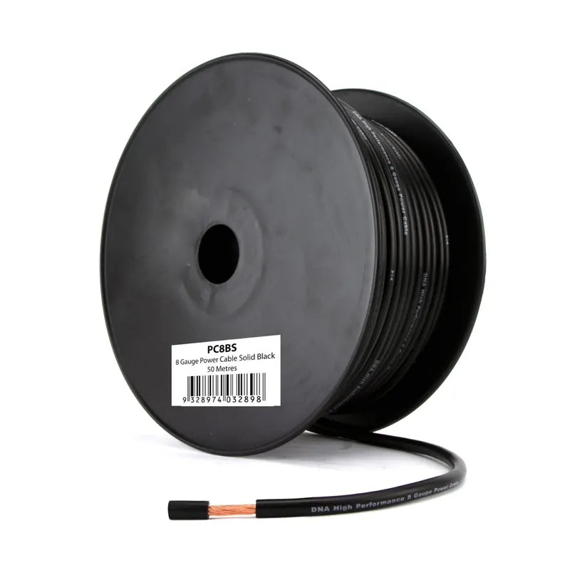 DNA Audio PC8BS 8 Gauge Solid Black Power Cable – 50 Metres | Premium CCA Automotive Wiring