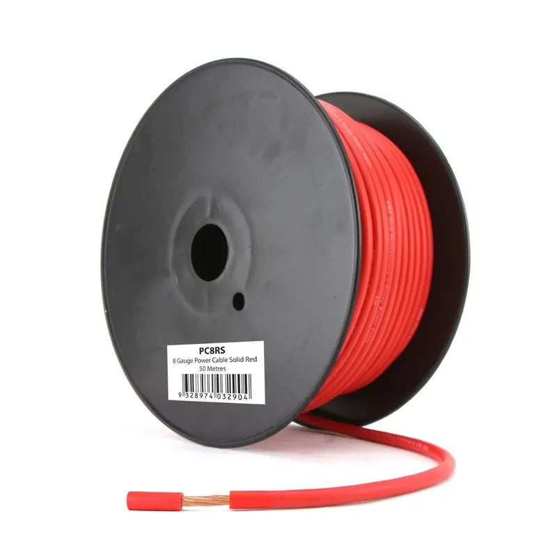 DNA Audio PC8RS 8 Gauge Solid Red Power Cable – 50 Metres | Premium CCA Automotive Wiring
