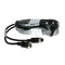 Coiled black PLC10 lead with a labelled band, its 4 pin plug and socket ends lying in front