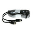 Coiled black PLC10 lead with a labelled band, its 4 pin plug and socket ends lying in front
