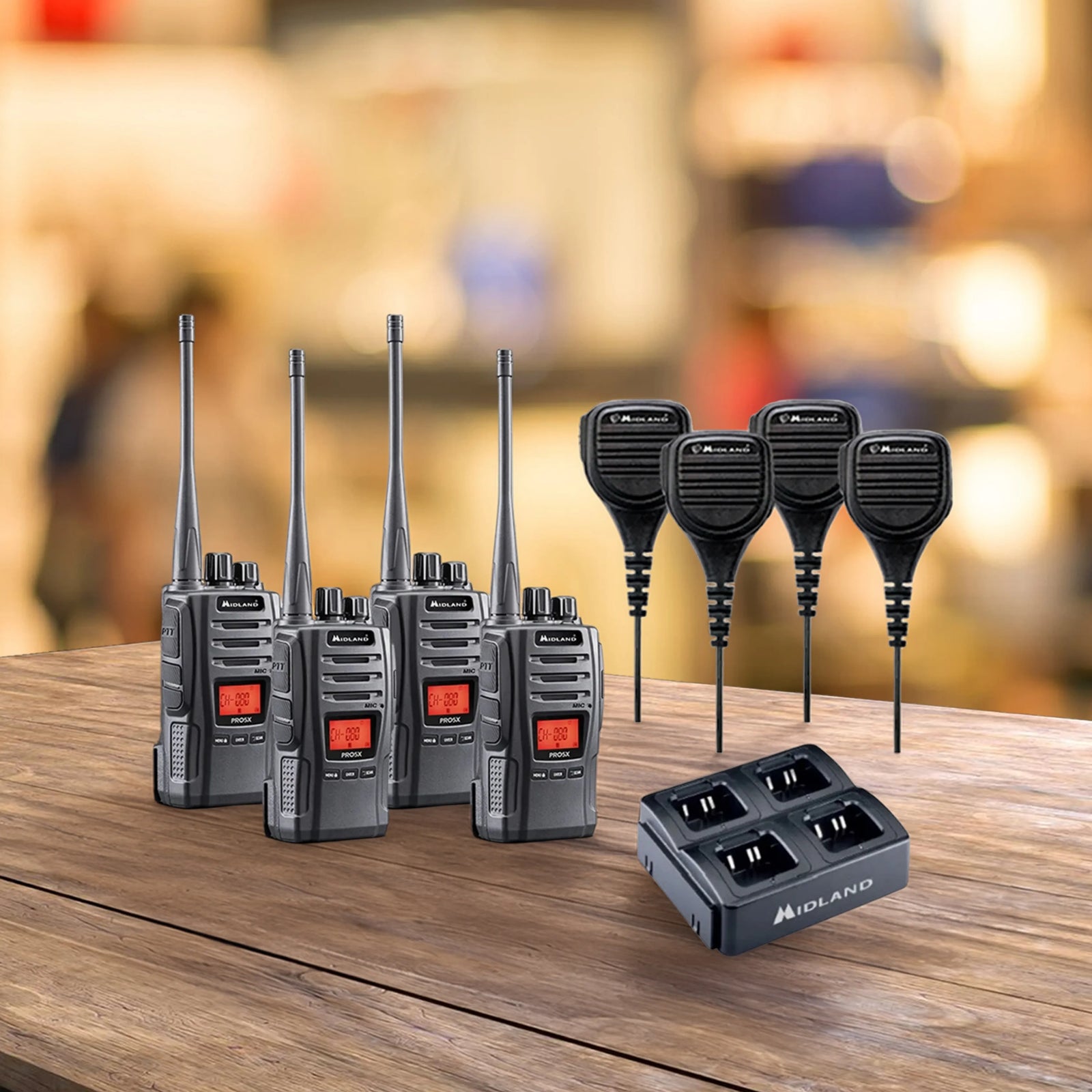 Midland PRO5X-4 - Commercial 4 Pack UHF CB/LMR Handheld Radio Bundle
