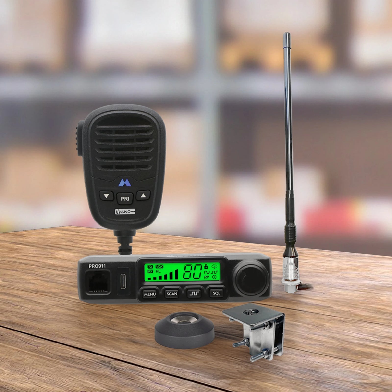 Midland PRO911KIT - 12/24V UHF CB Radio Complete Installation Kit with Antenna & Bracket