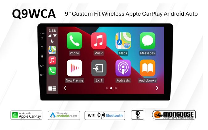 Mongoose Q9WCA 9" Wireless CarPlay and Android Auto