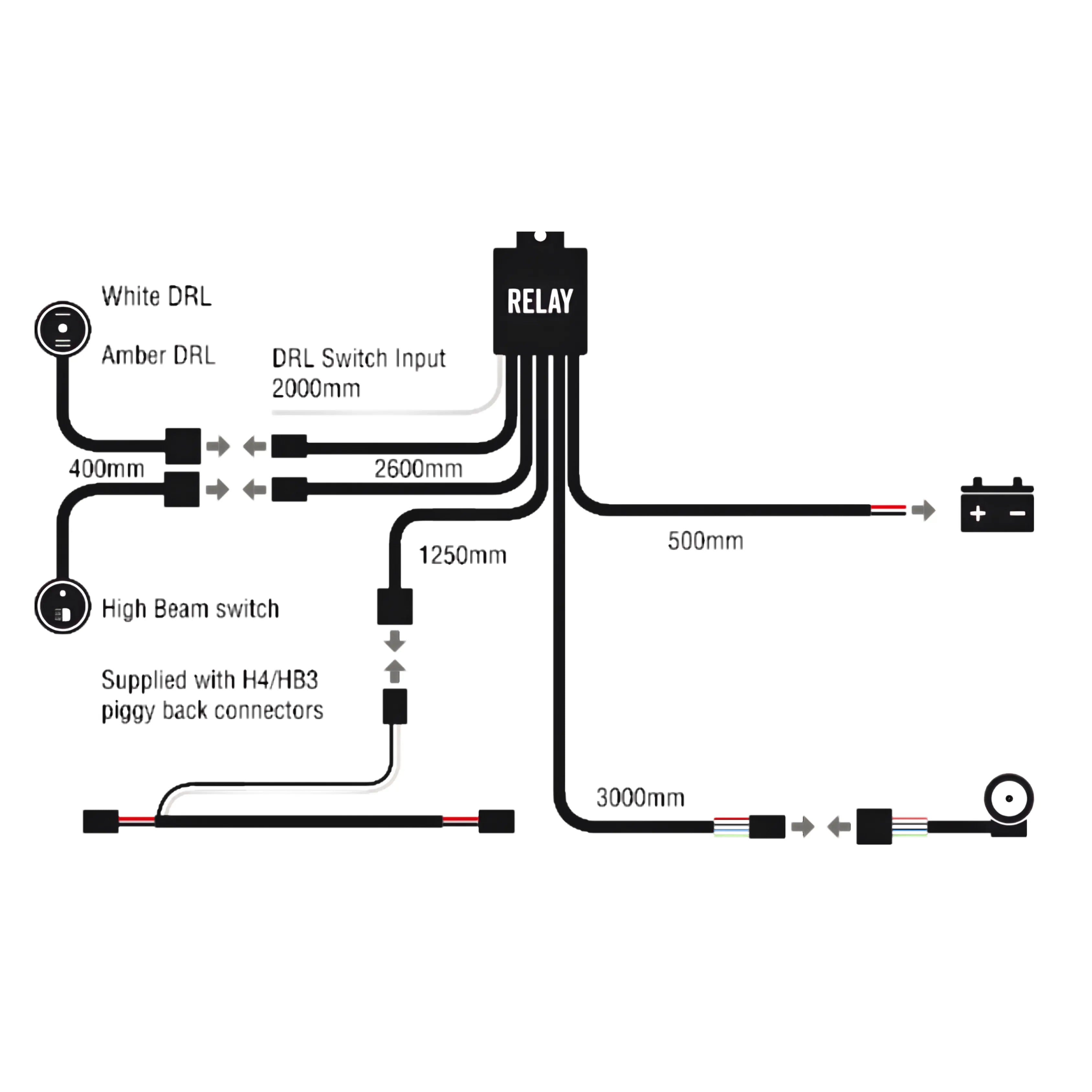 Roadvision RBHDWKD Universal Heavy Duty Single Bar Lamp Wiring Harness with Dual Coloured DRL