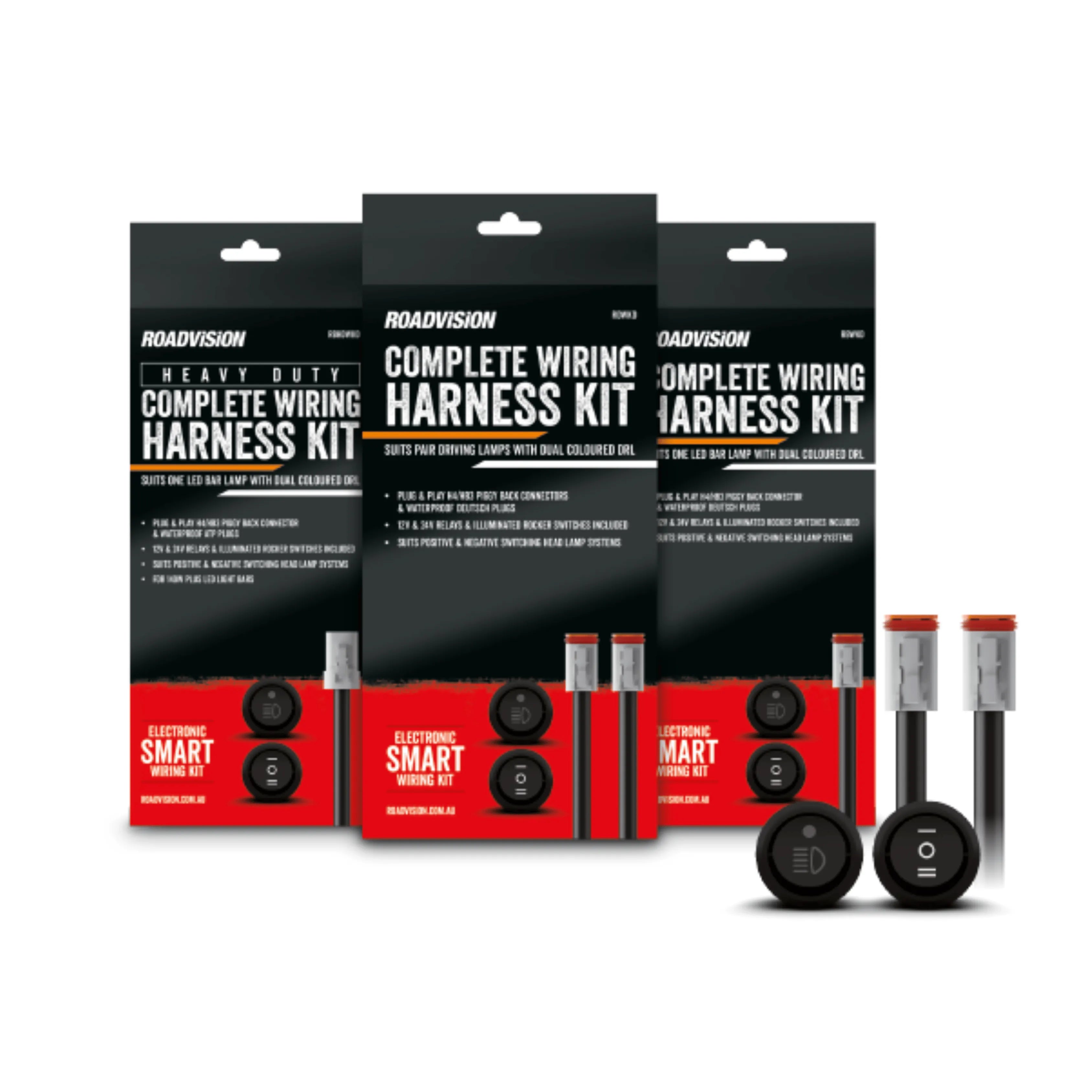 Roadvision RBHDWKD Universal Heavy Duty Single Bar Lamp Wiring Harness with Dual Coloured DRL