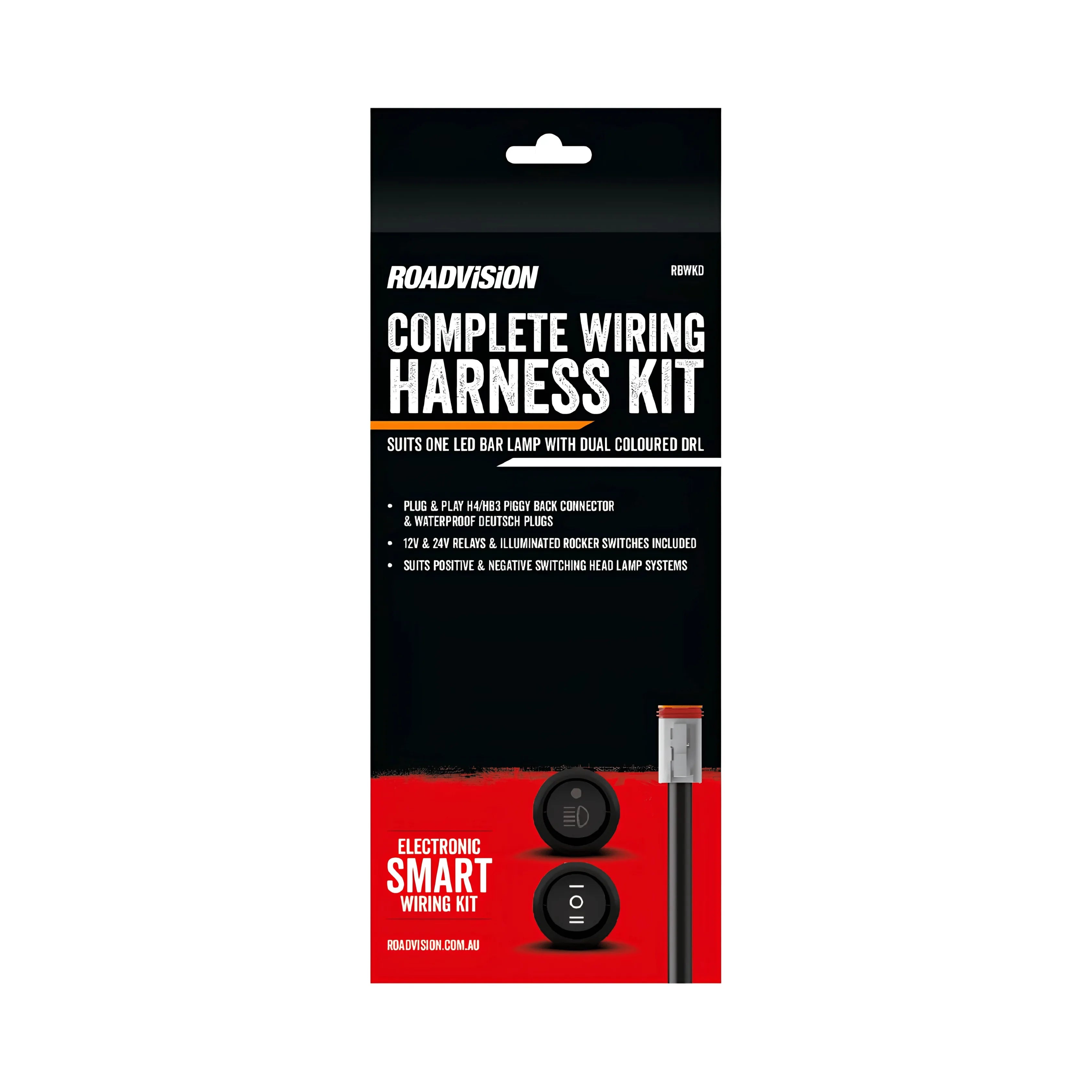 Roadvision RBWKD Universal Single Bar Lamp Wiring Harness with Dual Coloured DRL