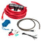 Rockford Fosgate RFK8 kit laid out: red power wire, AGU fuse holder, blue remote wire, ground wire and terminals