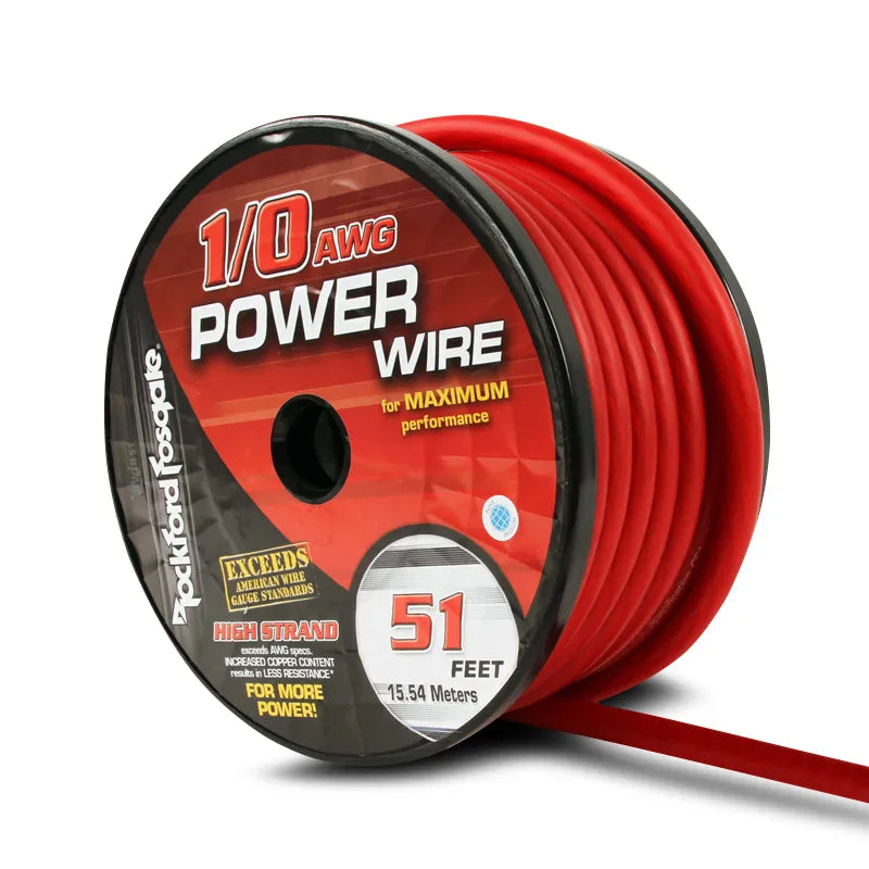 Rockford Fosgate RFW1R-51 51 Foot Spool 1/0 AWG Frosted Red Wire