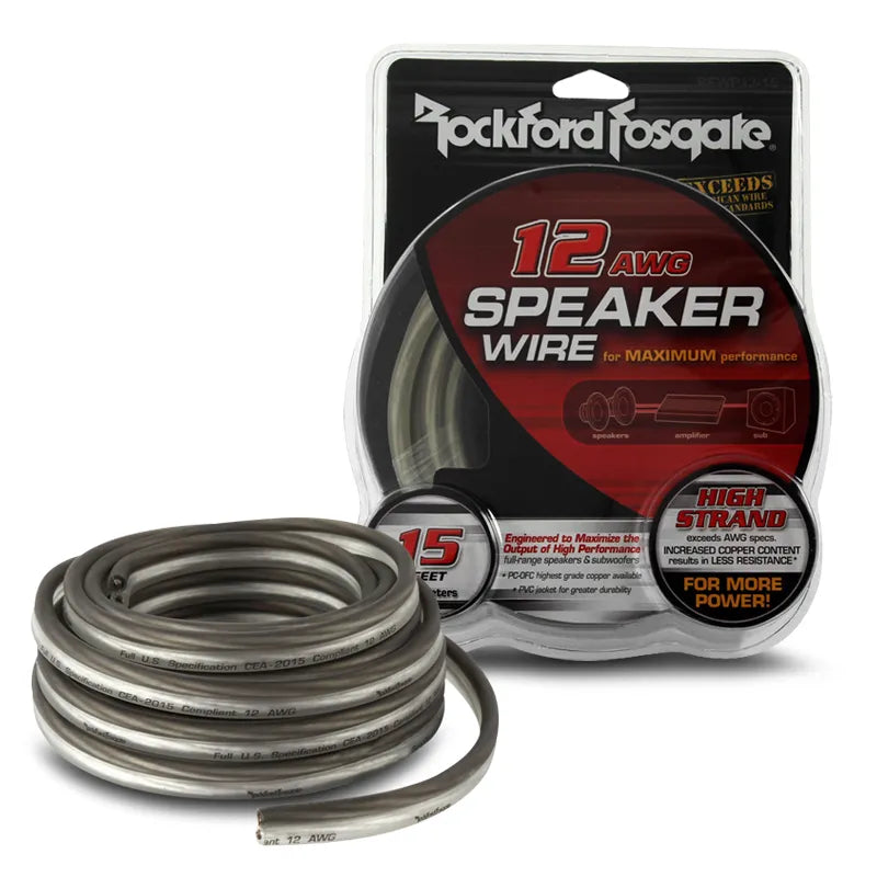 Rockford Fosgate RFWP12-15 12 AWG Speaker Wire Packaged 15 Foot Black/Silver