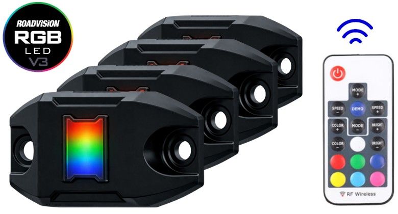 Roadvision RRGB4RLK3 RGB LED Rock Light Kit 4 Lights with Controller