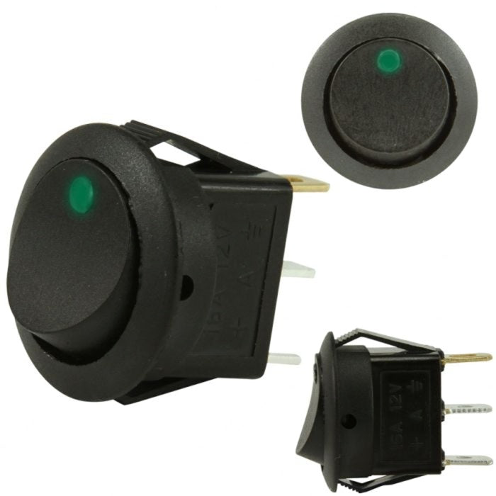 DNA RS16G 12 Volt Off/On Rocker Switch - Green LED