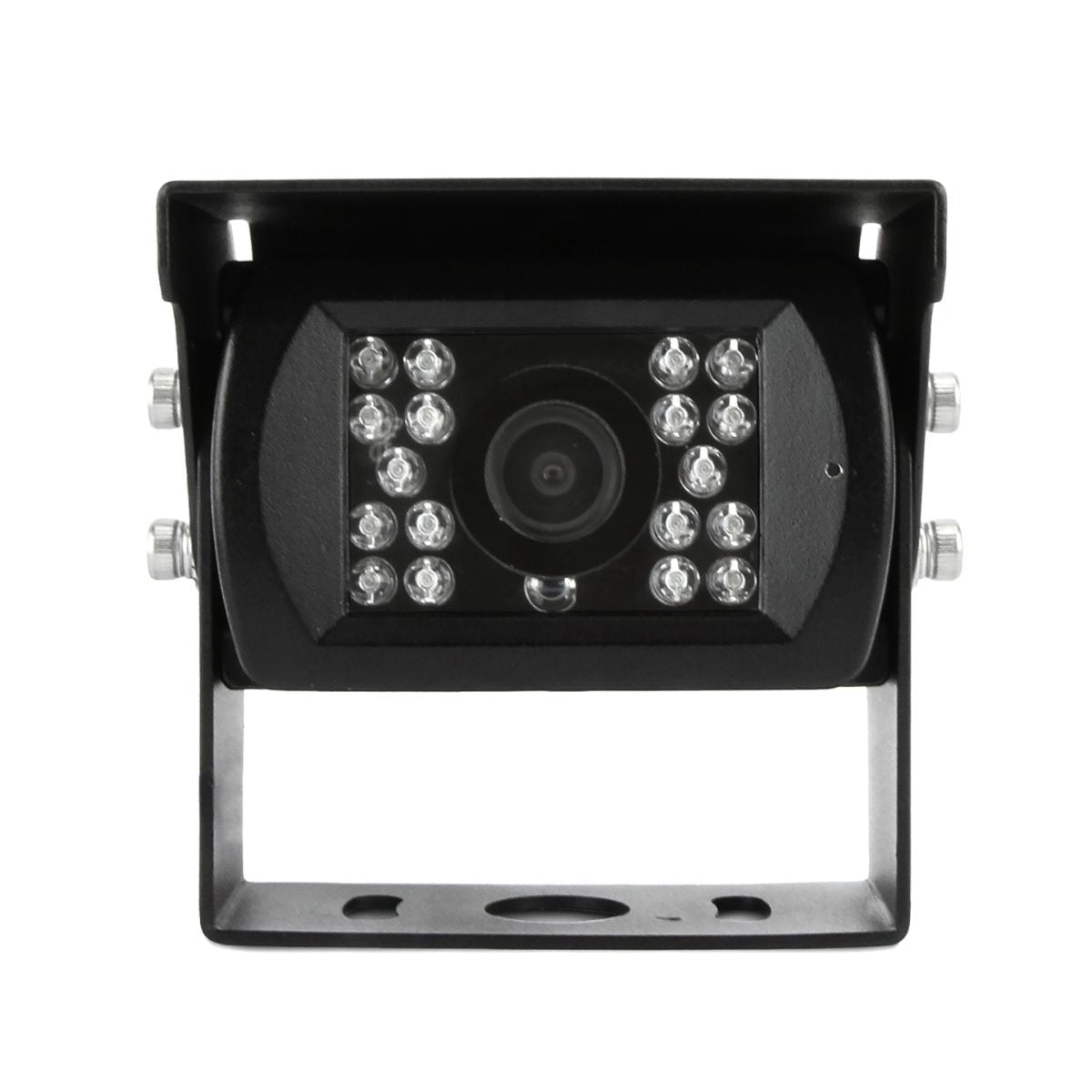 DNA RV100-AHD heavy-duty camera, black, front view, 18 IR LEDs, metal body.