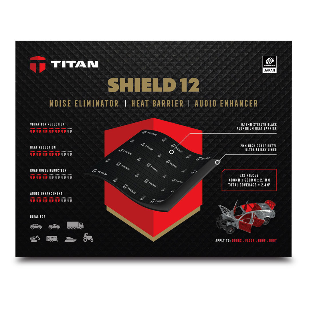 TITAN SHIELD 12 | Acoustic & Vibration Dampening Sheets (12 Pack) Sound Deadening Mat for Cars