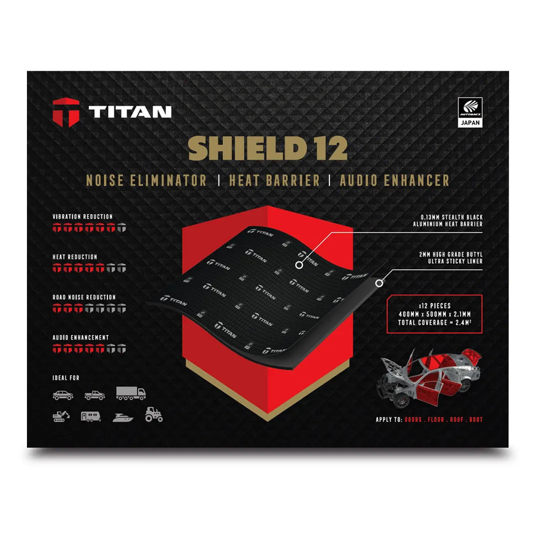 TITAN SHIELD 12 | Acoustic & Vibration Dampening Sheets (12 Pack) Sound Deadening Mat for Cars