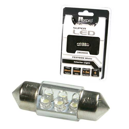 Aerpro SMD906W 28mm Festoon Globe With 6x White Super SMD LED