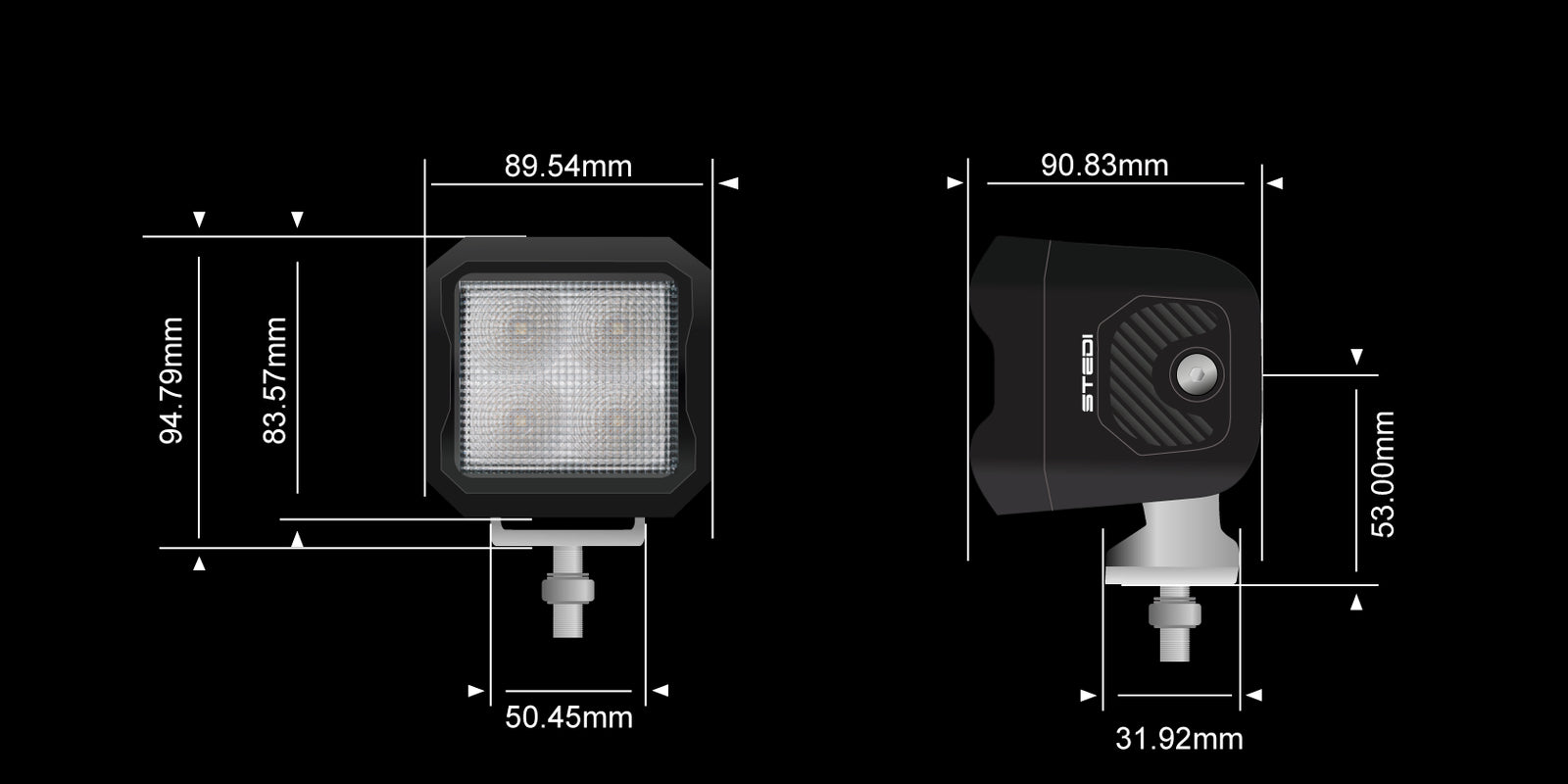 STEDI ST-04-G4-004 G4 Black Ultra Flood Work Light 80° IP68