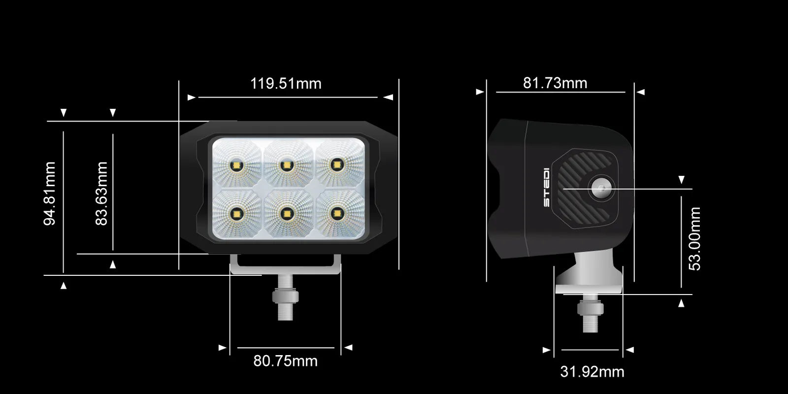 STEDI ST-04-G6-001 G6 Black Flood Work Light 6x CREE XP-L2