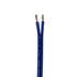Cut end of blue twin speaker cable with tinned copper showing