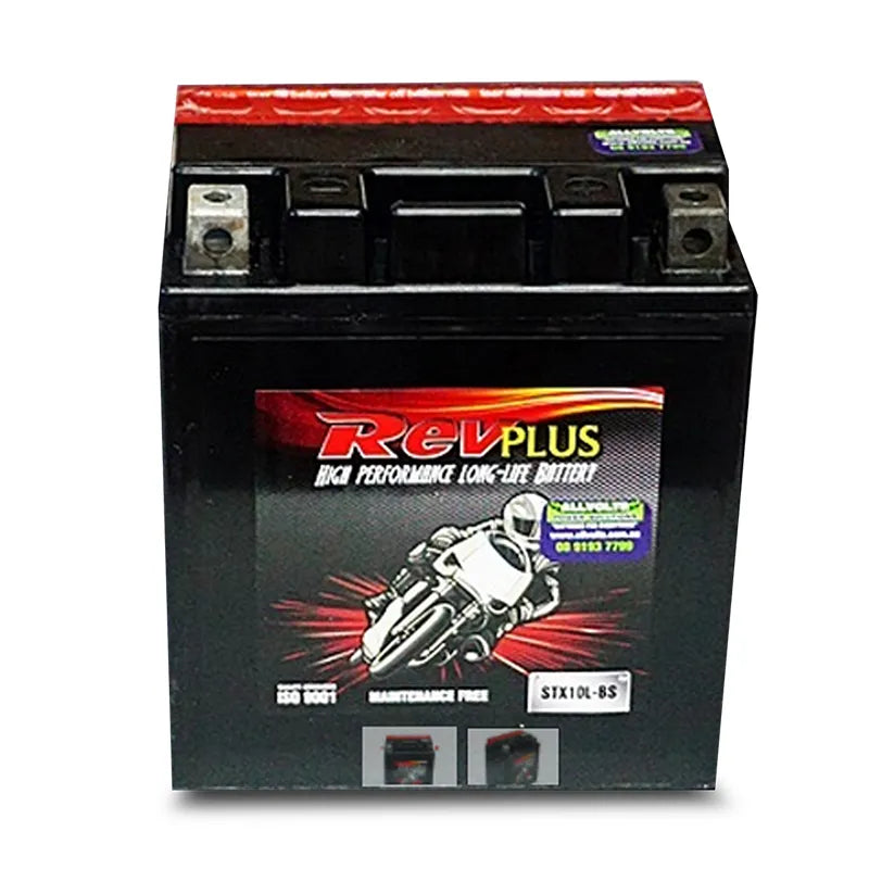 RevPLUS STX10L-BS Heavy Duty Dry Charged Motorcycle Battery (12V, 10Ah)