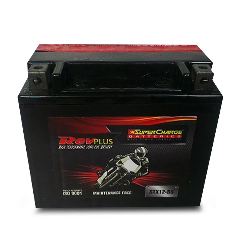 RevPLUS STX12-BS Heavy Duty Dry Charged Motorcycle Battery (12V, 10Ah)