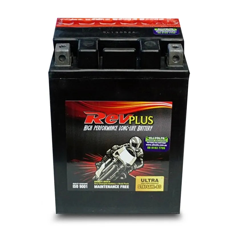RevPLUS STX14AHL-BS Ultra High Performance Heavy Duty Motorcycle Battery (12V, 12Ah)