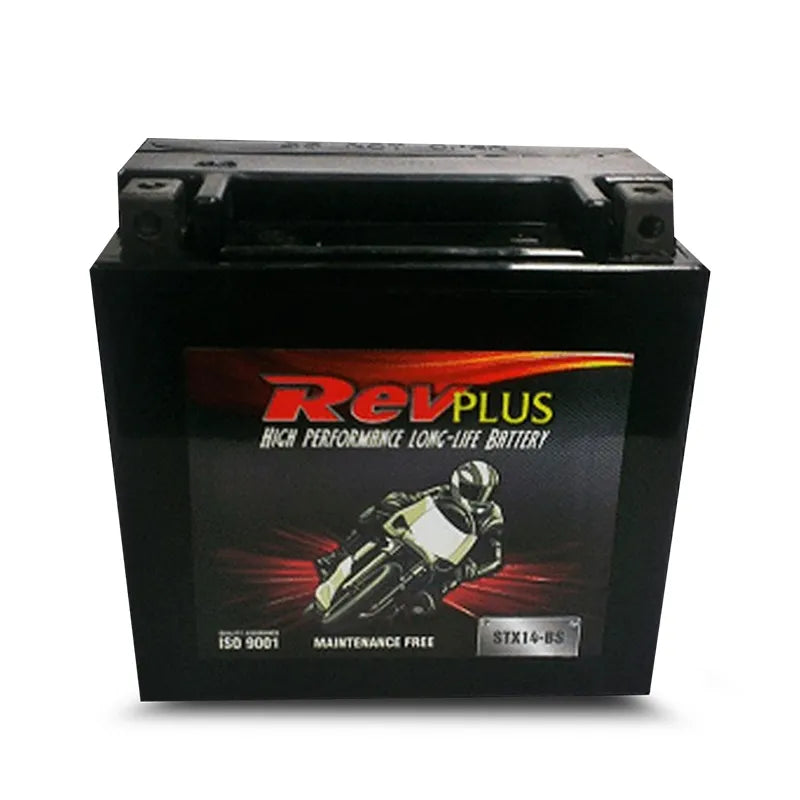 RevPLUS STX14-BS Heavy Duty Dry Charged Motorcycle Battery (12V, 12Ah)