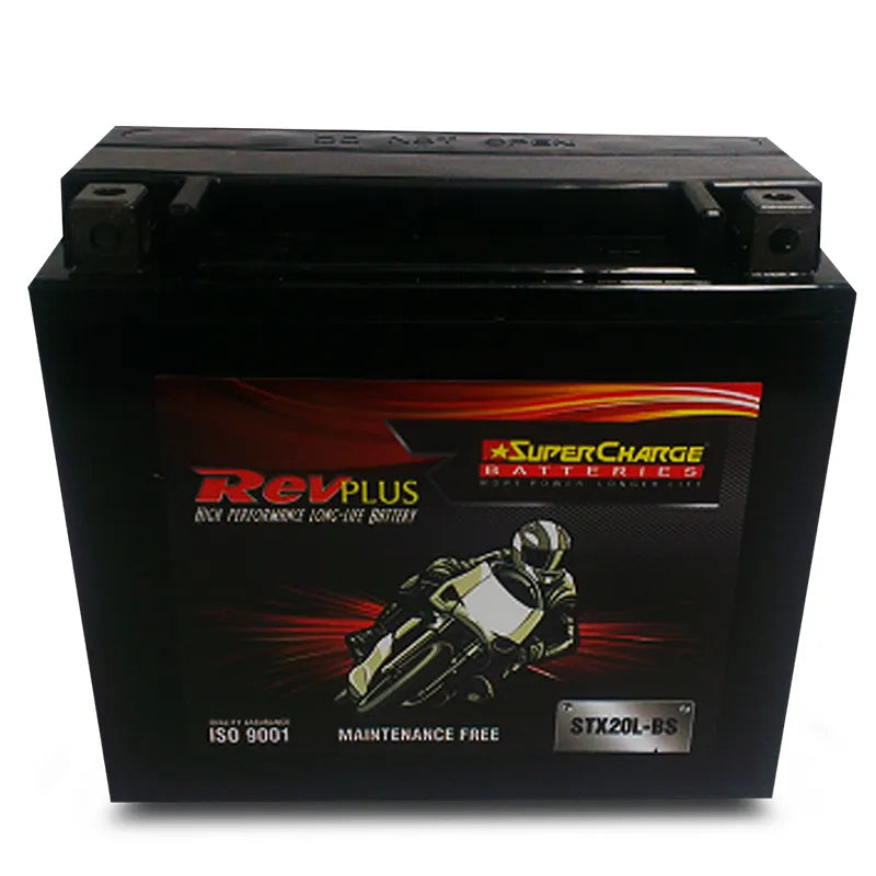 RevPLUS STX20L-BS Heavy-Duty Dry Charged Motorcycle Battery (12V, 18Ah)