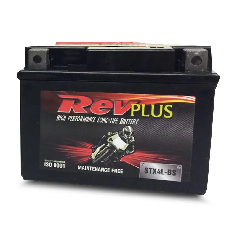 RevPLUS STX4L-BS Heavy Duty Dry Charged Motorcycle Battery (12V, 3Ah)