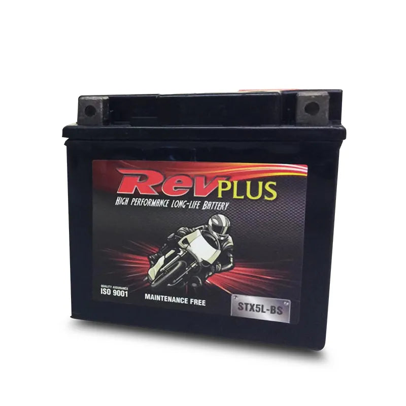 RevPLUS STX5L-BS Heavy Duty Dry Charged Motorcycle Battery (12V, 4Ah)