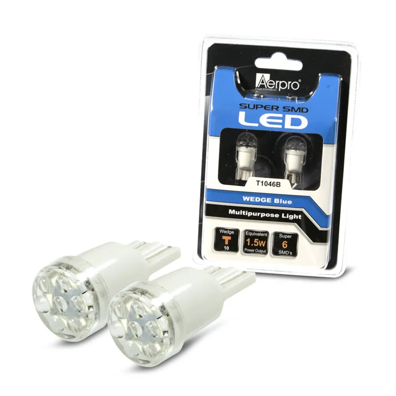 Aerpro T1046B Pair of T10 Wedge 6x Blue Super SMD LED