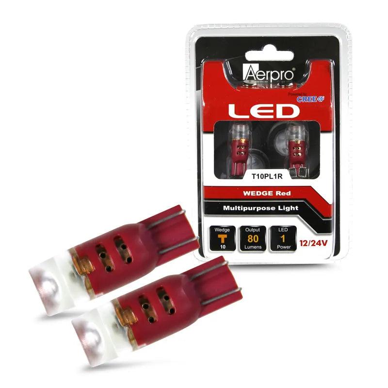 Aerpro T10PL1R | 1x CREE SMD T10 Wedge + Diffuser - Red