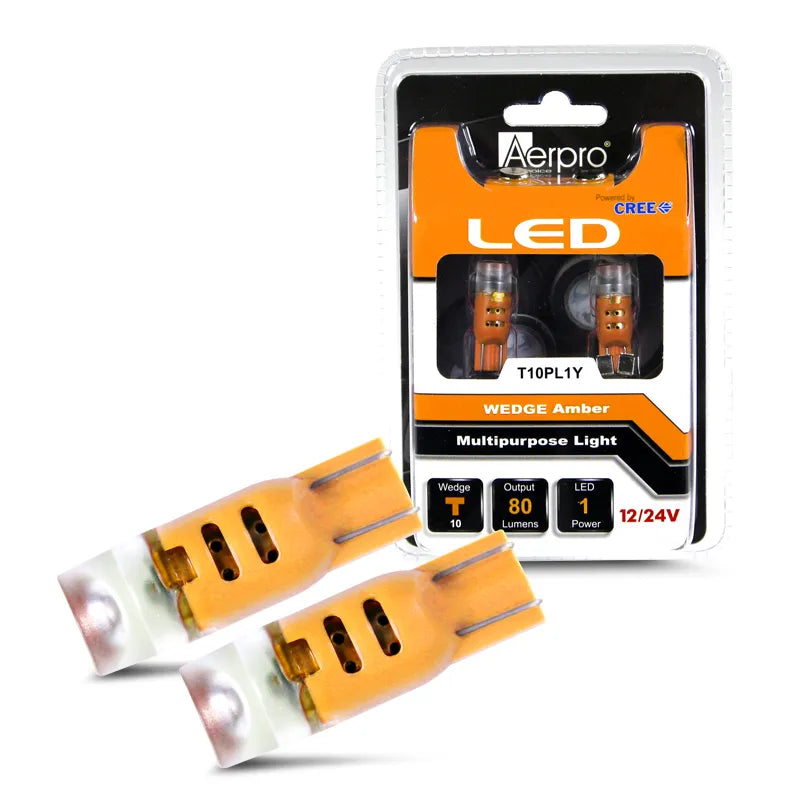 Aerpro T10PL1Y 1x Cree SMD T10 Wedge + Diffuser - Amber