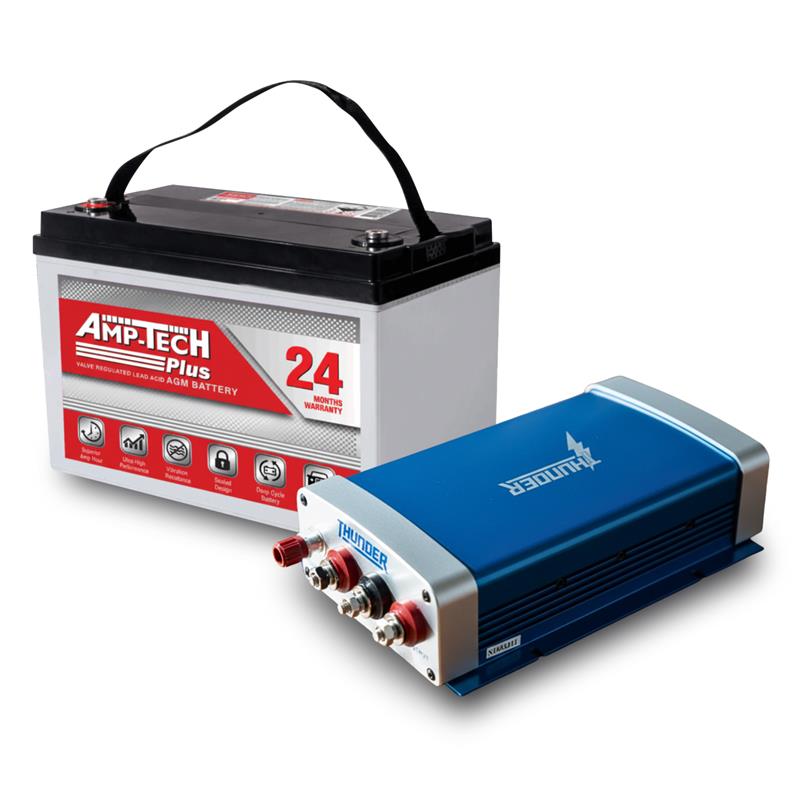AMP-TECH AT121000DSP 120Ah AGM Battery + THUNDER TDR02020 20A DC-DC Charger Bundle Kit
