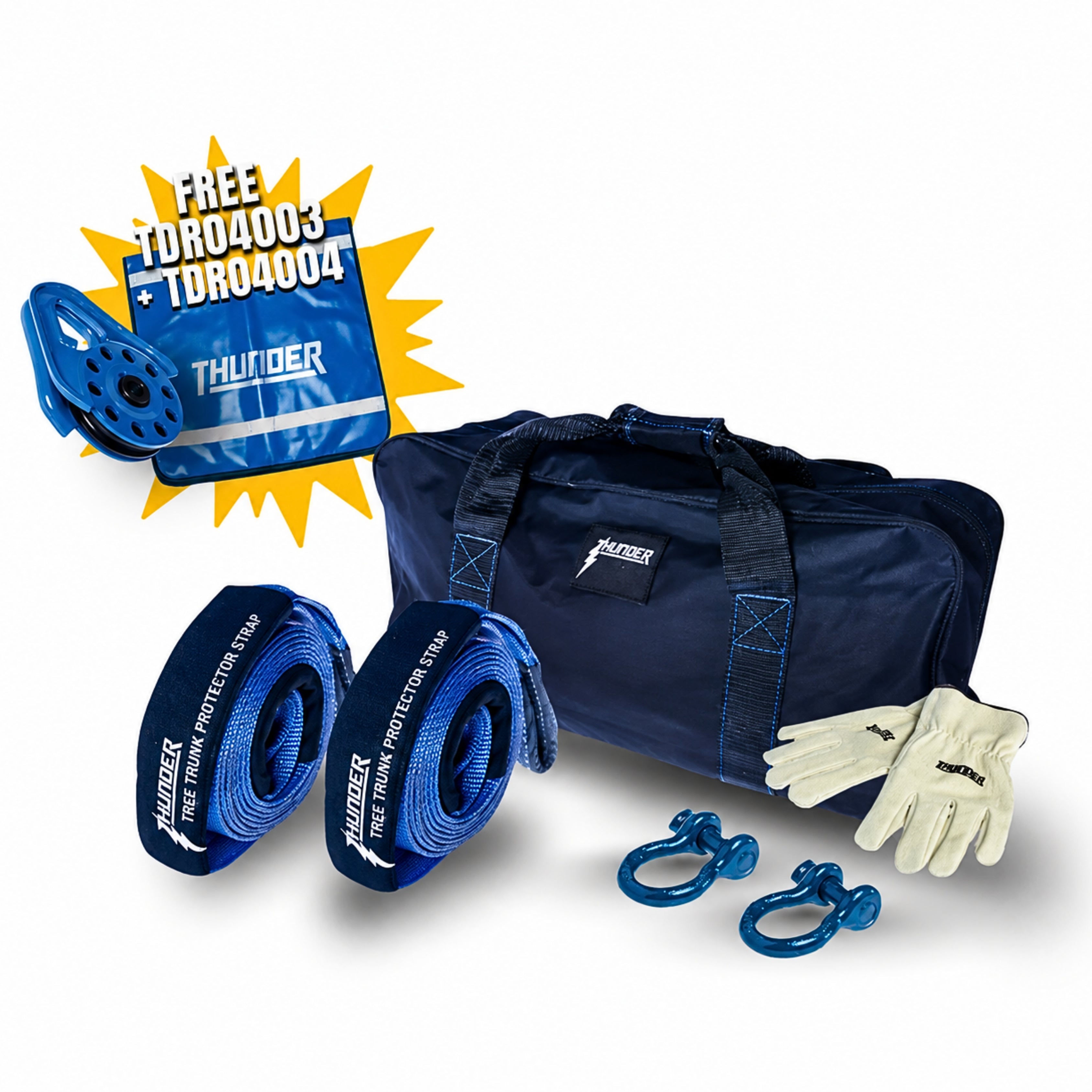 Thunder TDR04010 Complete 4WD Recovery Kit - 8000KG with Free Winch Damper & Snatch Block