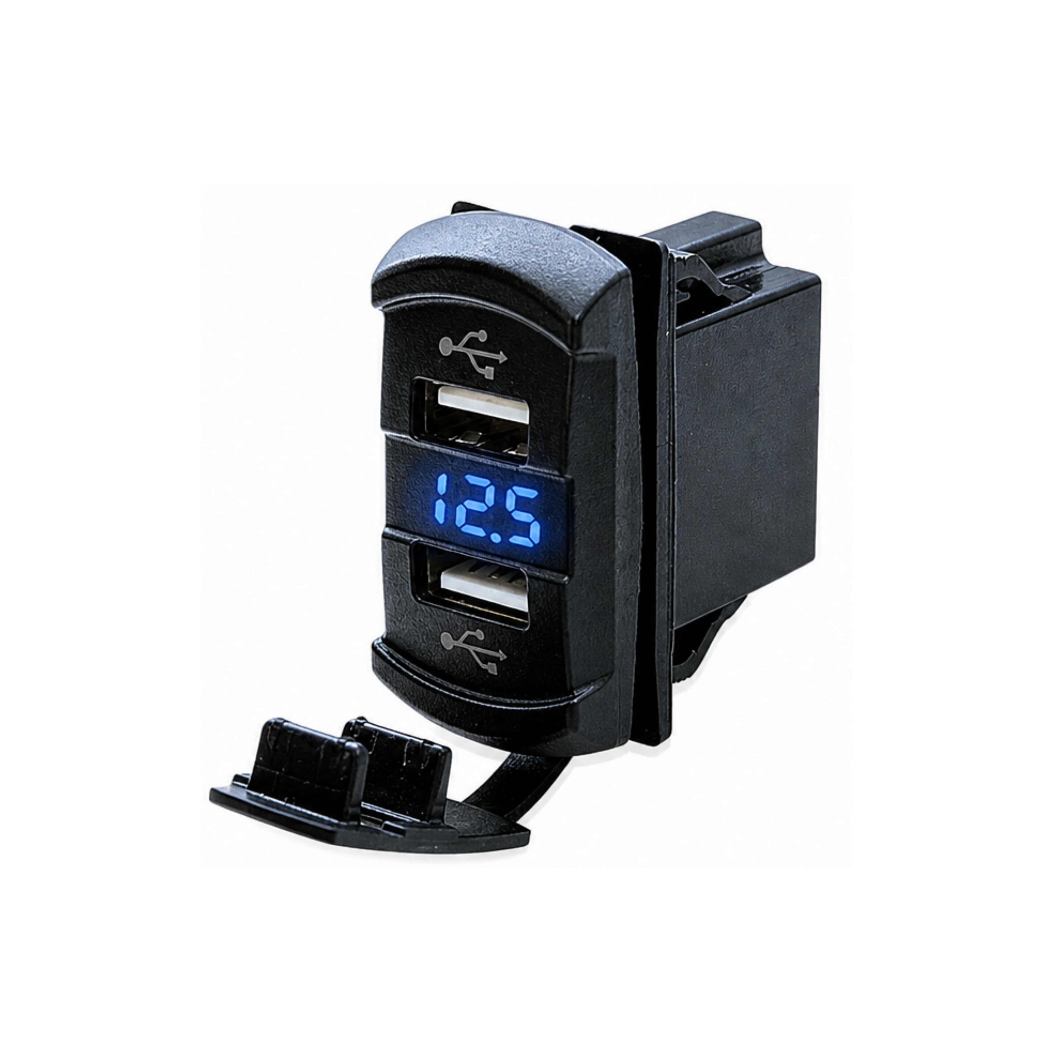 Thunder TDR11025 Dual USB Socket 2.1A Per USB - Panel Mount with Voltmeter
