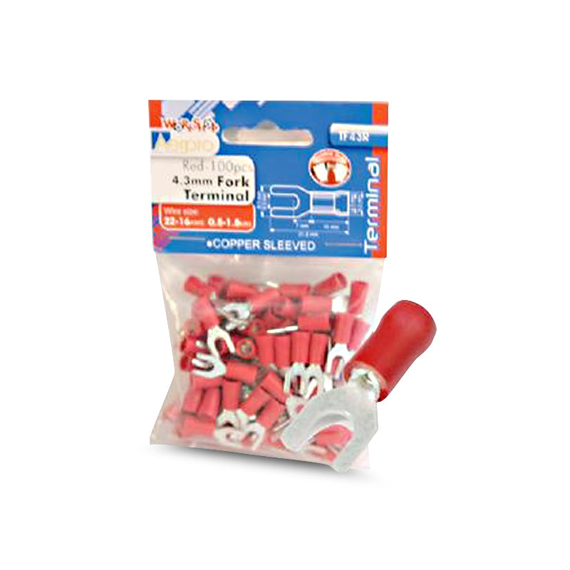 Aerpro TF43R 4.3mm Fork Terminals Red