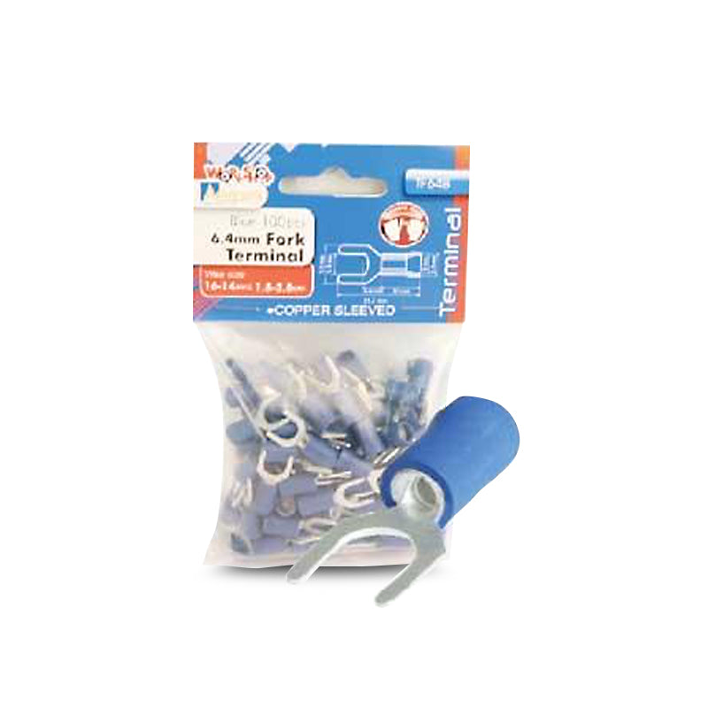 Aerpro TF64B 6.4mm Fork Terminals Blue