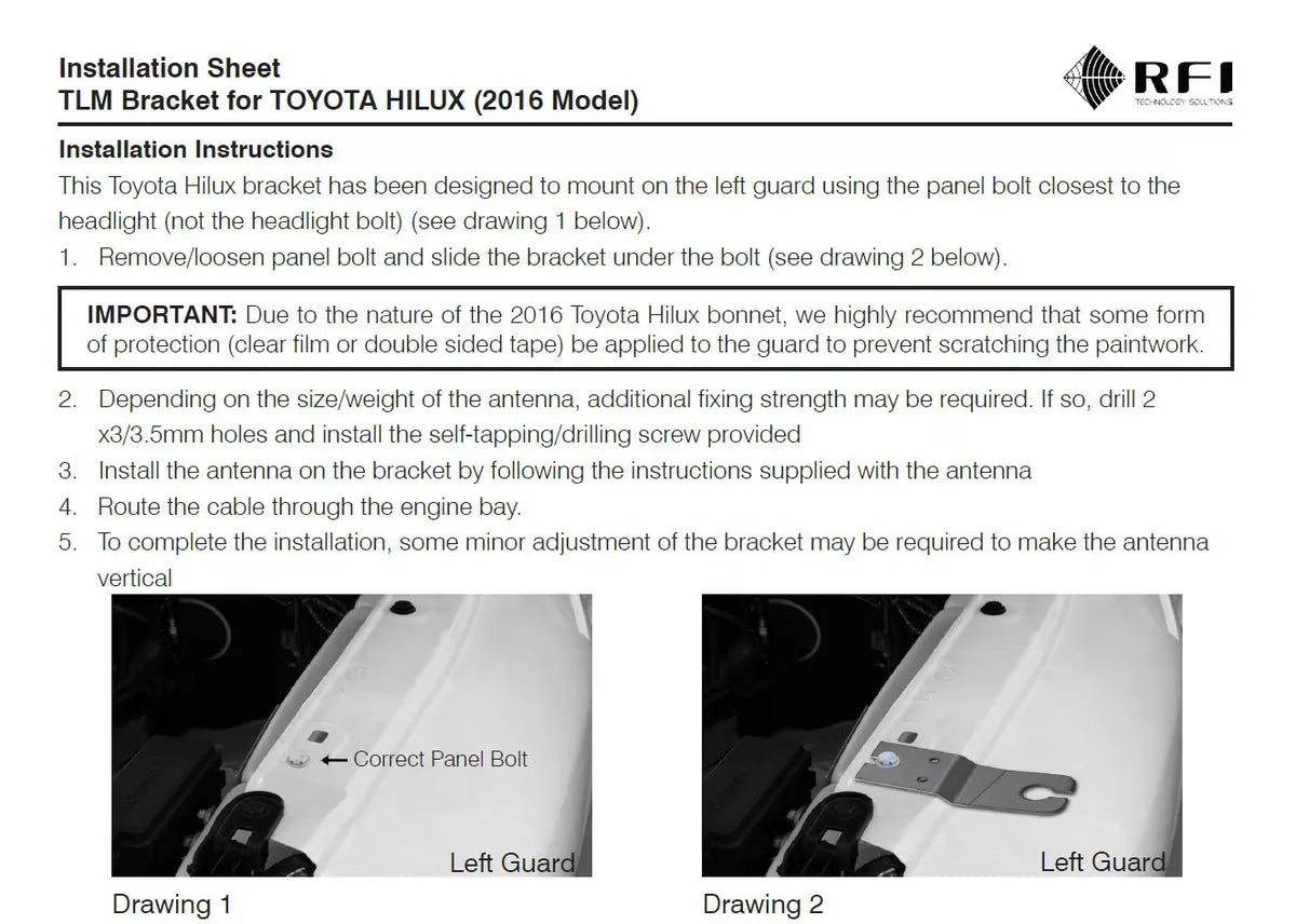 RFI TLM-HL-L Heavy Duty Stainless Steel Z Guard Bracket - Vehicle-Specific 6mm Slot
