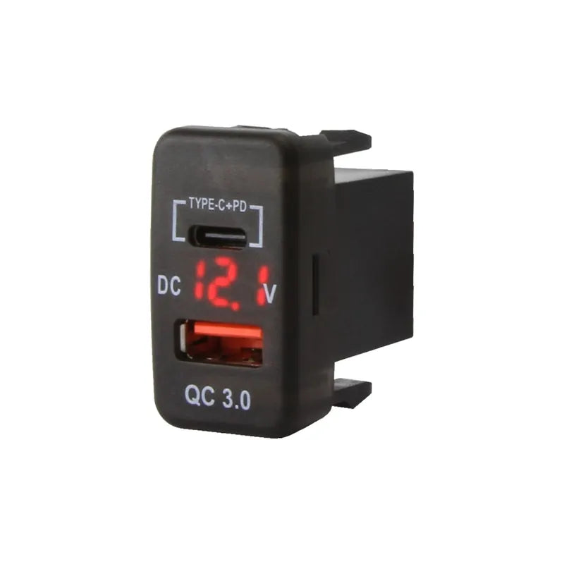 DNA Audio TOYUSB02PDQC Factory Fit USB-C PD + QC3.0 USB Fast Charger With Voltmeter To Suit Large Switch Sockets In Toyota Vehicles - Professional Charging &amp; Monitoring Solution