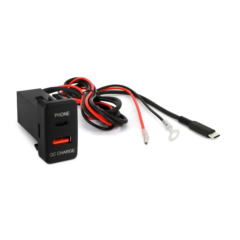 DNA Audio TOYUSB02QC-1M Factory Fit USB-C 1 Metre Lead + QC3.0 USB 12VDC Fast Charger To Suit Large Switch Sockets In Toyota Vehicles - Professional Integration Solution