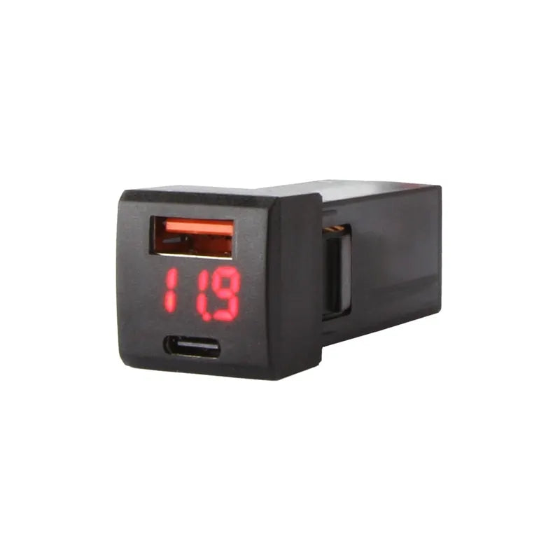 DNA Audio TOYUSB04PDQC Factory Fit USB-C PD + QC3.0 USB Fast Charger With LED Voltmeter To Suit Small Square Switch Sockets In Toyota Vehicles - Professional Charging &amp; Monitoring Solution