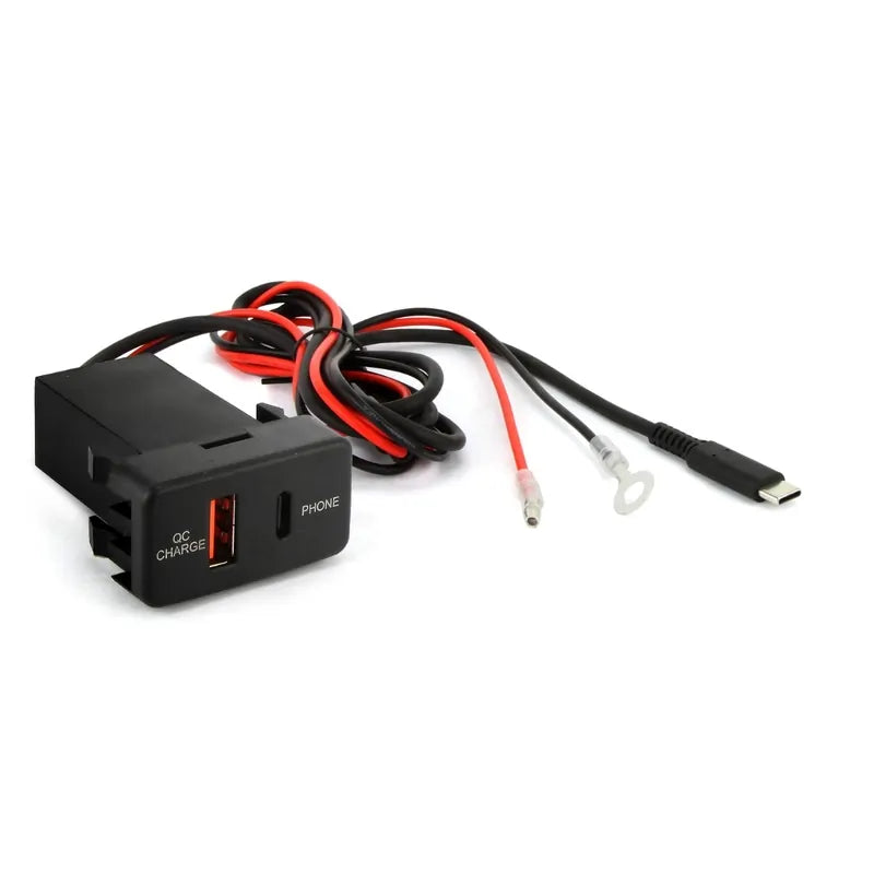 DNA Audio TOYUSB05QC-1M Factory Fit USB-C 1 Metre Lead + QC3.0 USB 12VDC Fast Charger To Suit Large Horizontal Switch Sockets In Toyota Vehicles - Professional Charging Solution